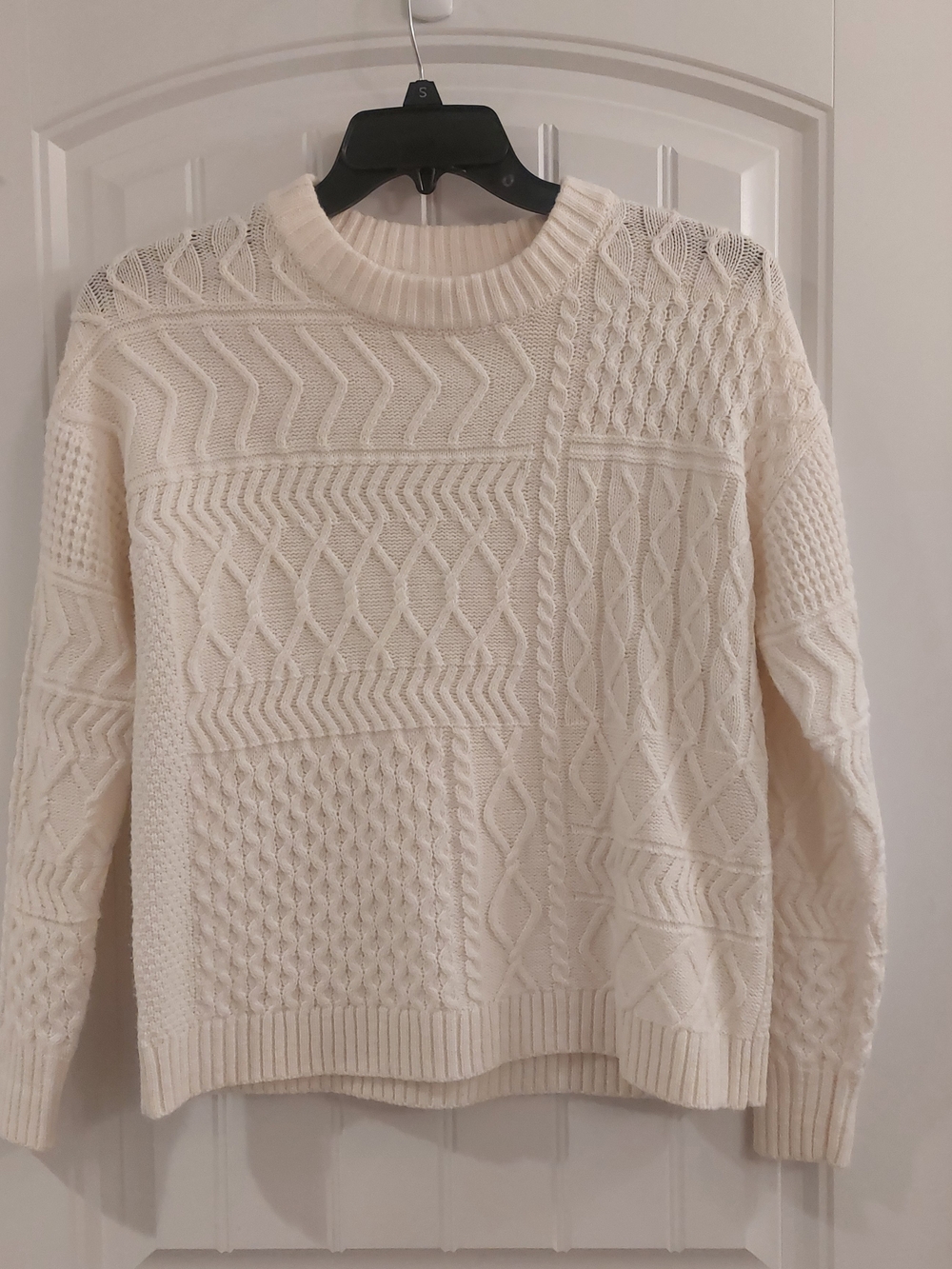 Time and Tru Cream Cable Patchwork Knit Crew Sweater